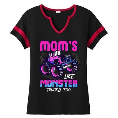 Moms Like Monster Trucks Too Ladies Halftime Notch Neck Tee