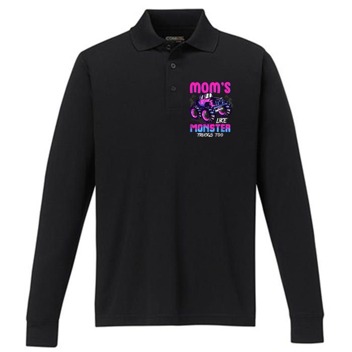 Moms Like Monster Trucks Too Performance Long Sleeve Polo