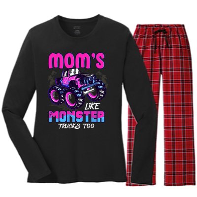 Moms Like Monster Trucks Too Women's Long Sleeve Flannel Pajama Set 