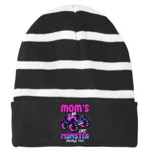 Moms Like Monster Trucks Too Striped Beanie with Solid Band