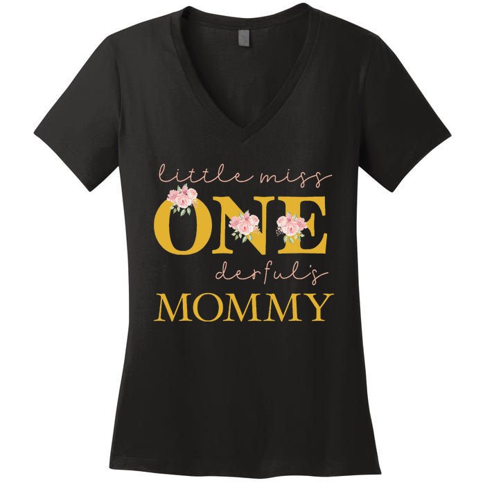 Mommy Little Miss Onederful Birthday Party 1 Year Old Women's V-Neck T-Shirt