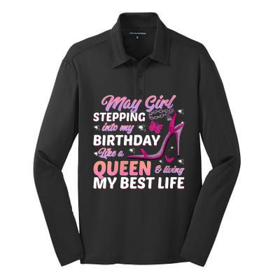 May Living My Best Life Bday Silk Touch Performance Long Sleeve Polo