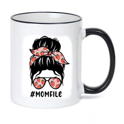 Mom Life Messy Bun Strawberry Lover Fruitarian Mother's Day Gift 11oz Black Color Changing Mug