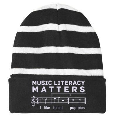 Music Literacy Matters Puppies Song Striped Beanie with Solid Band