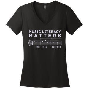 Music Literacy Matters Puppies Song Women's V-Neck T-Shirt