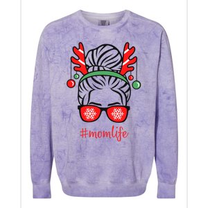 Mom Life Messy Bun Red Plaid Christmas Xmas Mama Mother Gift Colorblast Crewneck Sweatshirt