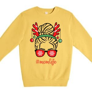 Mom Life Messy Bun Red Plaid Christmas Xmas Mama Mother Gift Premium Crewneck Sweatshirt