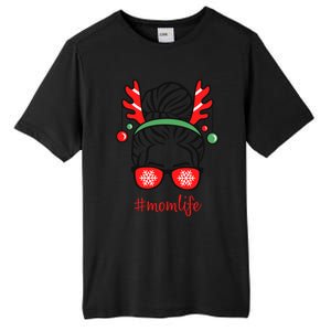 Mom Life Messy Bun Red Plaid Christmas Xmas Mama Mother Gift Tall Fusion ChromaSoft Performance T-Shirt