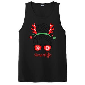 Mom Life Messy Bun Red Plaid Christmas Xmas Mama Mother Gift PosiCharge Competitor Tank