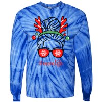 Mom Life Messy Bun Red Plaid Christmas Xmas Mama Mother Gift Tie-Dye Long Sleeve Shirt