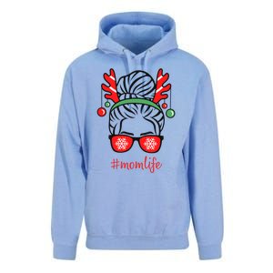 Mom Life Messy Bun Red Plaid Christmas Xmas Mama Mother Gift Unisex Surf Hoodie