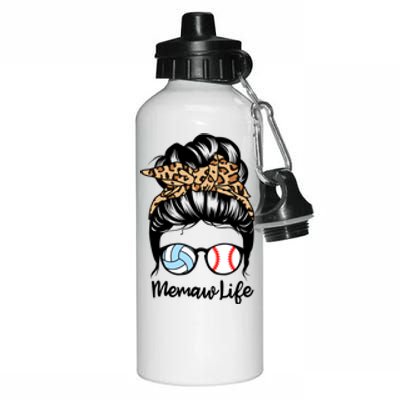 Memaw Life Messy Bun Hair Funny Baseball Volleyball Memaw Great Gift Aluminum Water Bottle 