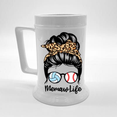 Memaw Life Messy Bun Hair Funny Baseball Volleyball Memaw Great Gift Beer Stein