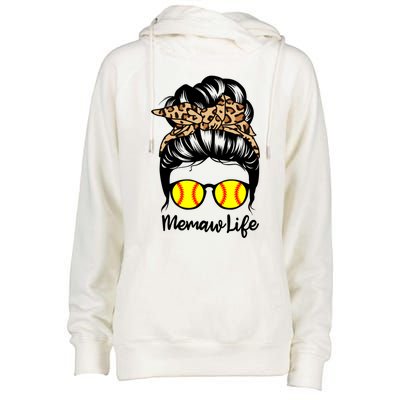 Memaw Life Messy Bun Hair Funny Softball Memaw Gift Womens Funnel Neck Pullover Hood