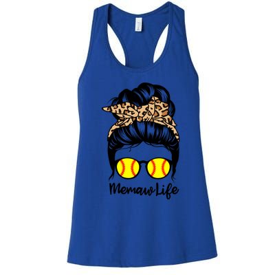 Memaw Life Messy Bun Hair Funny Softball Memaw Gift Women's Racerback Tank