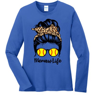 Memaw Life Messy Bun Hair Funny Softball Memaw Gift Ladies Long Sleeve Shirt