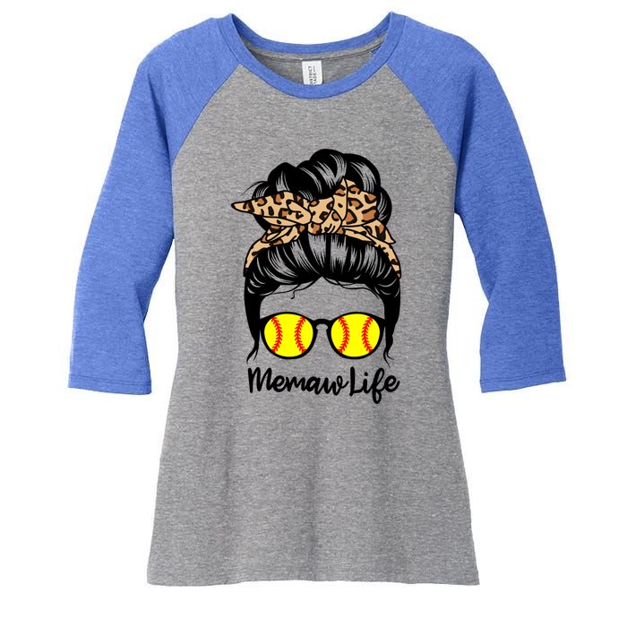 Memaw Life Messy Bun Hair Funny Softball Memaw Gift Women's Tri-Blend 3/4-Sleeve Raglan Shirt