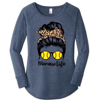 Memaw Life Messy Bun Hair Funny Softball Memaw Gift Women's Perfect Tri Tunic Long Sleeve Shirt