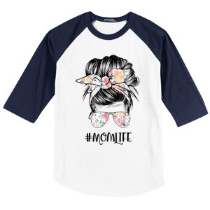 Mom Life Messy Hair Bun Mothers Day Cool Gift Baseball Sleeve Shirt