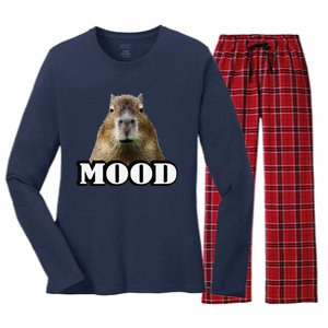 Meme Lover Mood Capybara Women's Long Sleeve Flannel Pajama Set 