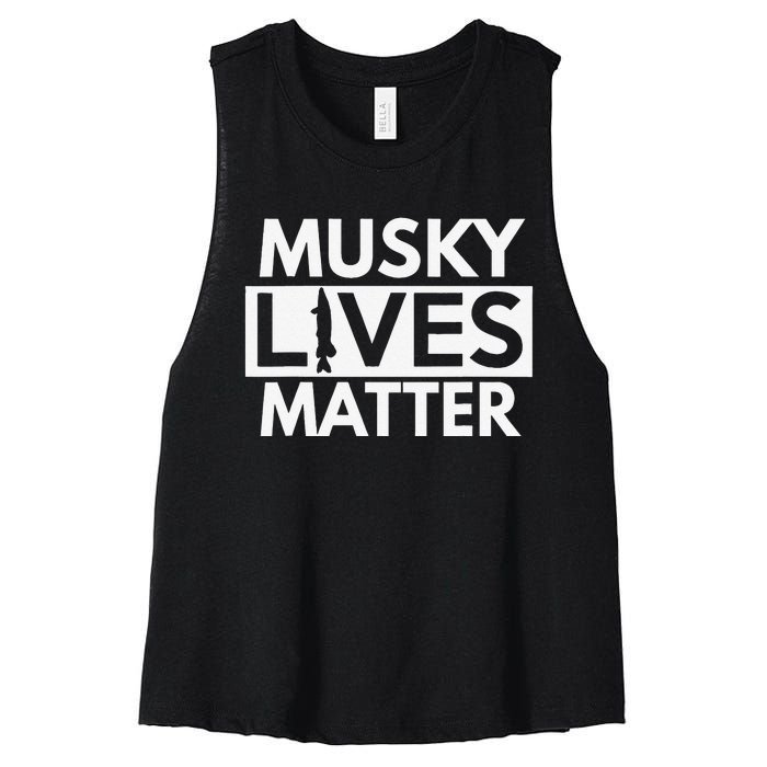 Musky Lives Matter Funny Muskie Fishing Women's Racerback Cropped Tank