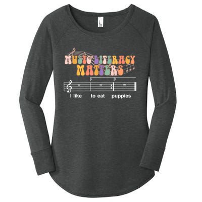 Music Literacy Matters I Like To Eat Puppies Funny Women's Perfect Tri Tunic Long Sleeve Shirt