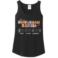 Music Literacy Matters I Like To Eat Puppies Funny Ladies Essential Tank