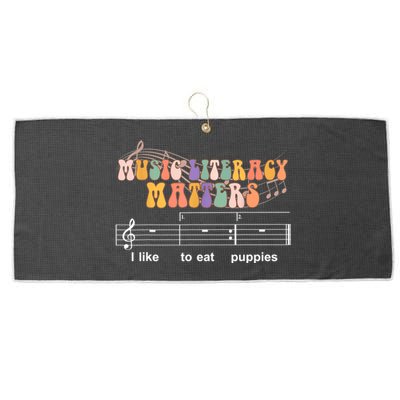 Music Literacy Matters I Like To Eat Puppies Funny Large Microfiber Waffle Golf Towel