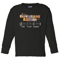 Music Literacy Matters I Like To Eat Puppies Funny Toddler Long Sleeve Shirt