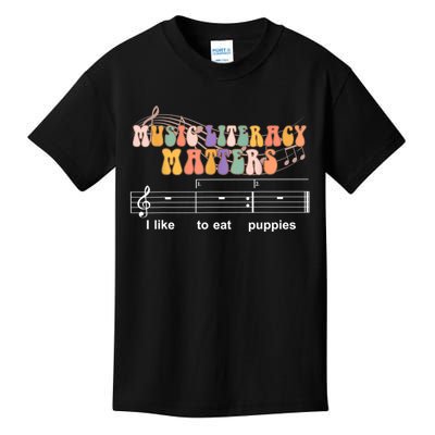 Music Literacy Matters I Like To Eat Puppies Funny Kids T-Shirt