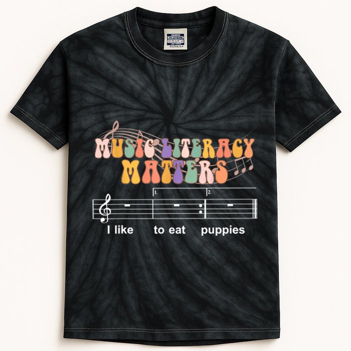 Music Literacy Matters I Like To Eat Puppies Funny Kids Tie-Dye T-Shirt