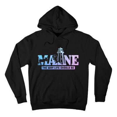 Maine Lighthouse Moose Lobster Pride Vintage Souvenir Tall Hoodie