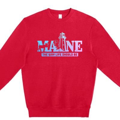 Maine Lighthouse Moose Lobster Pride Vintage Souvenir Premium Crewneck Sweatshirt