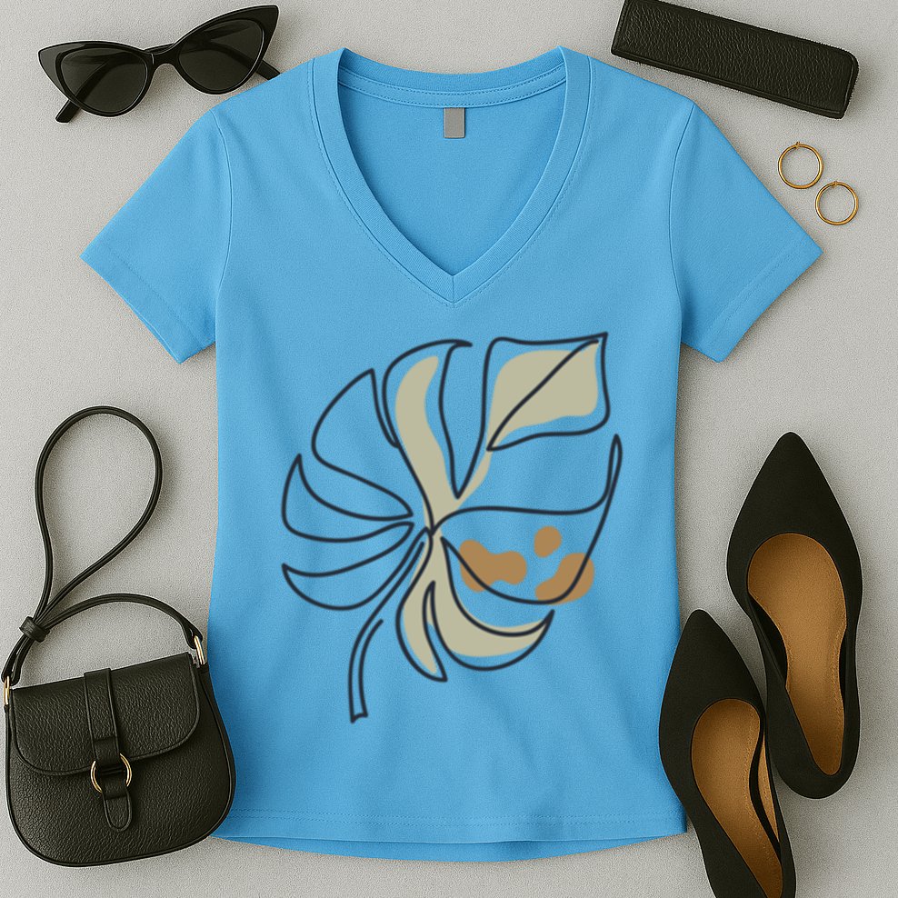 Monstera Leaf Monstera Deliciosa Cheese Plant Line Art Gift Women's V-Neck T-Shirt