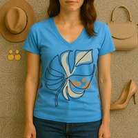 Monstera Leaf Monstera Deliciosa Cheese Plant Line Art Gift Women's V-Neck T-Shirt
