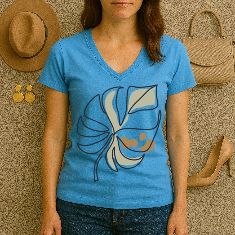 Monstera Leaf Monstera Deliciosa Cheese Plant Line Art Gift Women's V-Neck T-Shirt