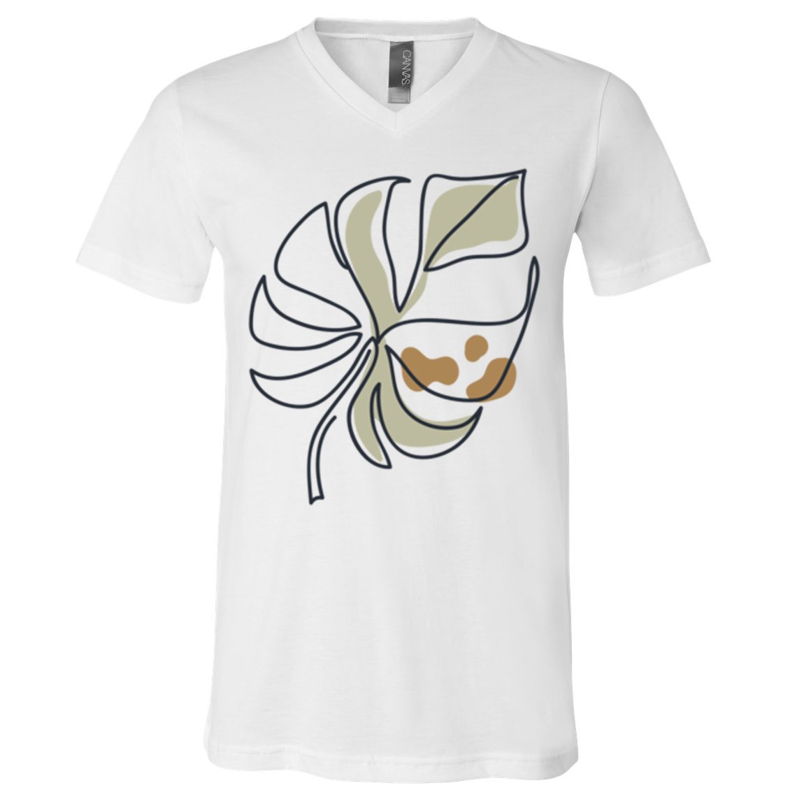 Monstera Leaf Monstera Deliciosa Cheese Plant Line Art Gift V-Neck T-Shirt