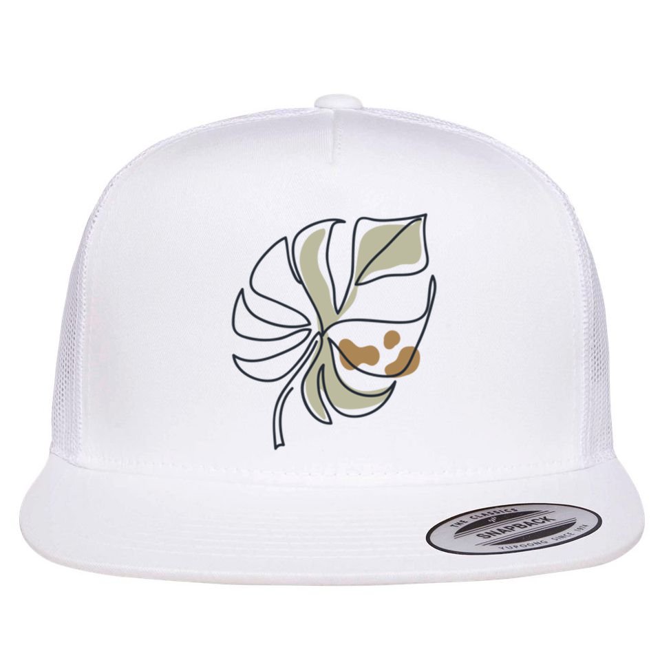 Monstera Leaf Monstera Deliciosa Cheese Plant Line Art Gift Flat Bill Trucker Hat