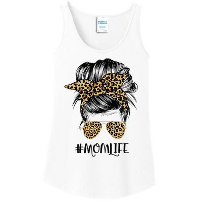 Mom Life Messy Hair Bun Leopard  Mother's Day Ladies Essential Tank