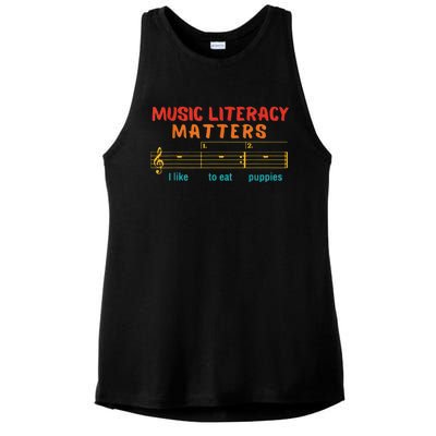 Music Literacy Matters I Like To Eat Puppies Funny Ladies PosiCharge Tri-Blend Wicking Tank