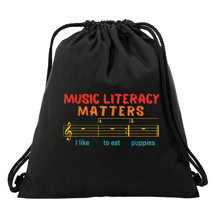 Music Literacy Matters I Like To Eat Puppies Funny Drawstring Bag