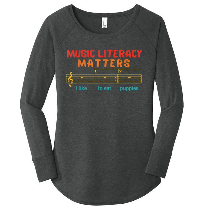 Music Literacy Matters I Like To Eat Puppies Funny Women's Perfect Tri Tunic Long Sleeve Shirt