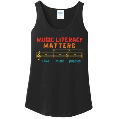 Music Literacy Matters I Like To Eat Puppies Funny Ladies Essential Tank