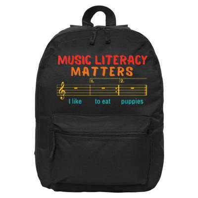 Music Literacy Matters I Like To Eat Puppies Funny 16 in Basic Backpack