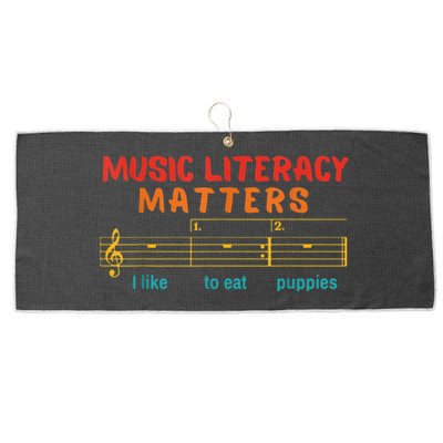 Music Literacy Matters I Like To Eat Puppies Funny Large Microfiber Waffle Golf Towel