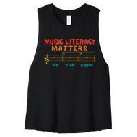 Music Literacy Matters I Like To Eat Puppies Funny Women's Racerback Cropped Tank