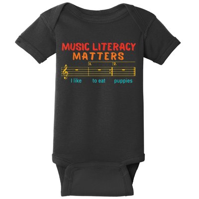 Music Literacy Matters I Like To Eat Puppies Funny Baby Bodysuit