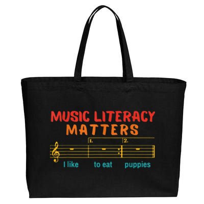 Music Literacy Matters I Like To Eat Puppies Funny Cotton Canvas Jumbo Tote