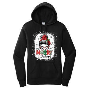 Merry Librarian Messy Bun School Librarian Christmas Library Women's Pullover Hoodie