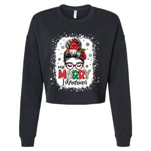 Merry Librarian Messy Bun School Librarian Christmas Library Cropped Pullover Crew